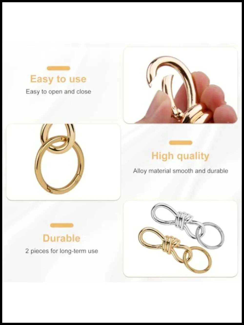 2pk Alloy Bag Charm Keychain Vintage D-Ring Hook